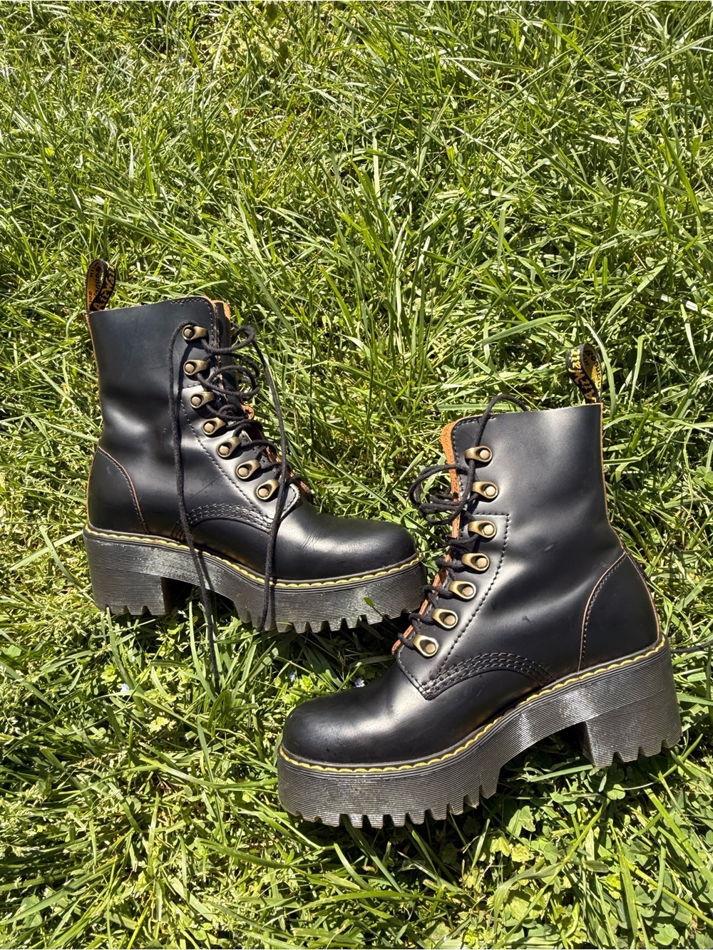 Lace-Up Platform Combat Boots - Black